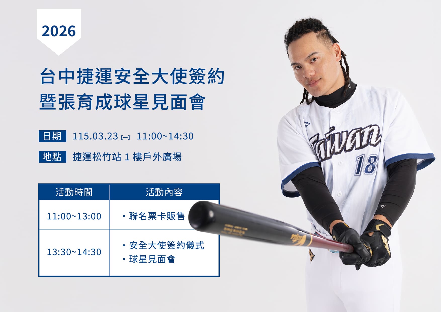 中捷3月23日將舉辦張育成簽約記者會及見面會