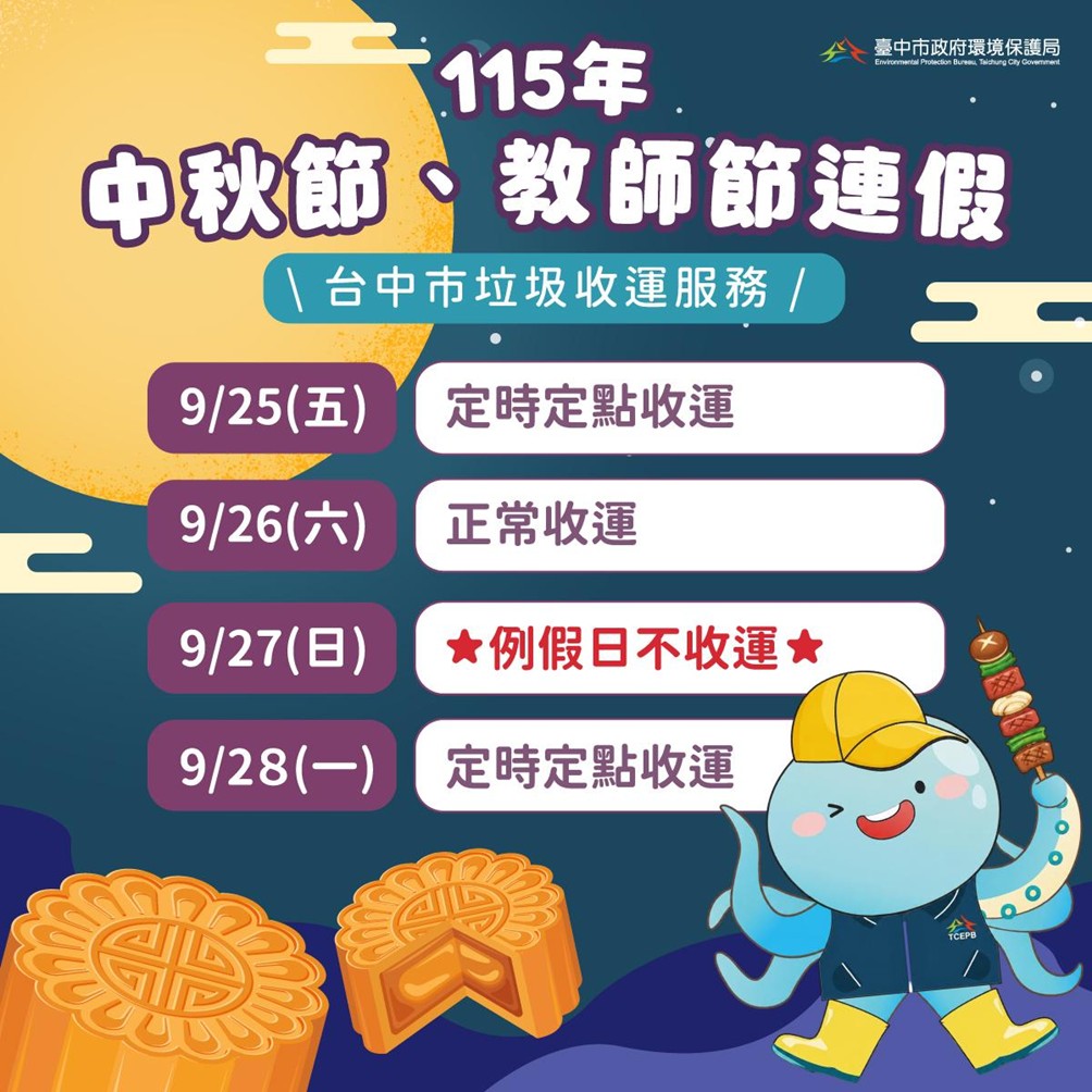 中市環保局中秋節及教師節連假垃圾收運服務