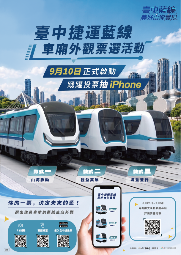 中捷藍線外觀票選倒數!捷工局邀全民投好車、抽好禮