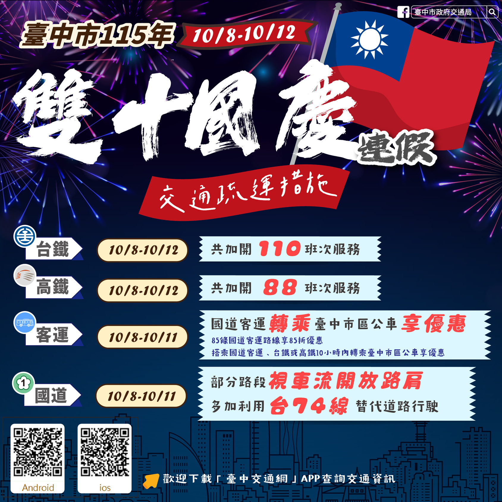 雙十國慶連假中部交通疏運措施